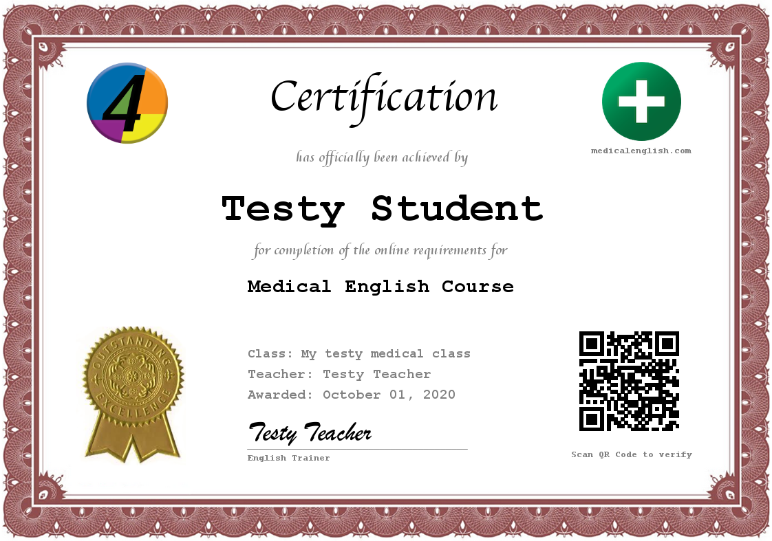 MedicalEnglish.com Certificate