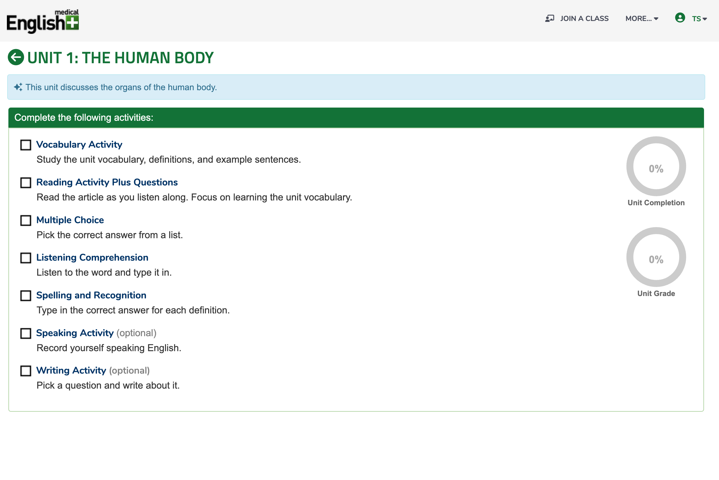 Activity Menu